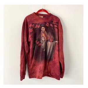 RARE USA Vintage Tye Dye Native American The Mountain Long Sleeve T Shirt Large